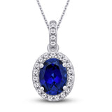Kay Oval Lab Grown Blue Sapphire Solitaire Pendant Necklace in Sterling Silver