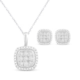 Pre-Owned Kay 1/10 ct Multi-Diamond Cushion-Shaped Necklace & Earring Gift Set in Sterling Silver