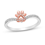 Pre-Owned 1/10ct tw Round-cut Diamond Paw Ring in 10K White & Rose Gold