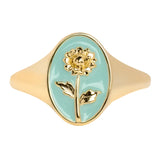 Enamel Birth Flower Signet Ring