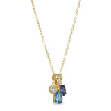 Blue Lab Grown Sapphire, Blue Topaz & Lab-Grown Diamond Pendant Necklace 1/5 ct tw 24K Yellow Gold Vermeil Sterling Silver 19"