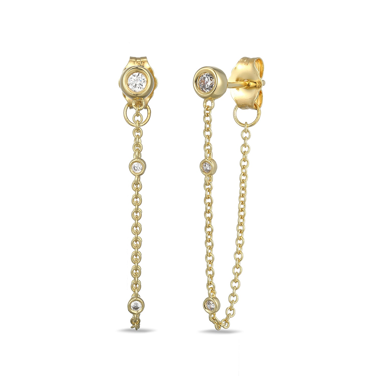 Lab-Grown Diamond Front-Back Chain Dangle Earrings 1/8ct tw 24K