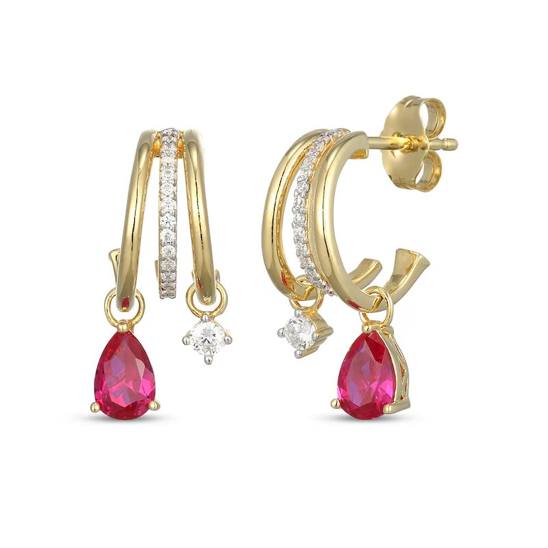 Pear-Shaped Lab-Grown Ruby Lab-Grown Diamond Split J-Hoop