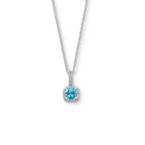 Zales Cushion Cut Blue Topaz & White Sapphire Pendant Necklace in Sterling Silver