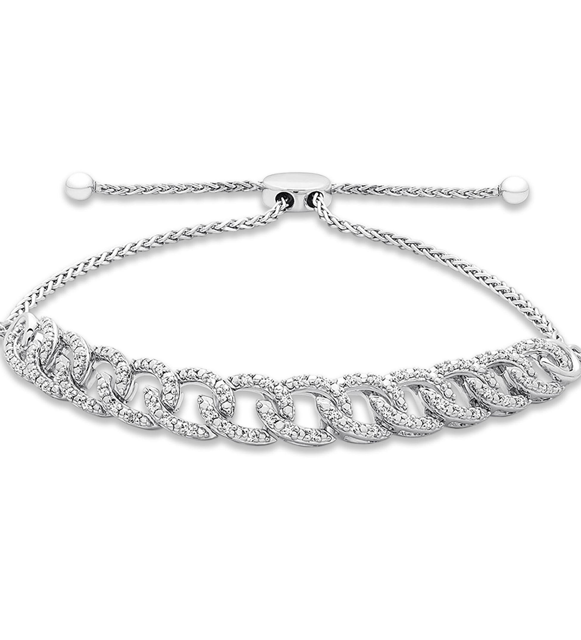 Pre-Owned Kay 1/5 ct Round-cut Diamond Link Bolo Bracelet in