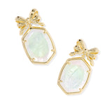 Daphne Bow Drop Earrings in Iridescent Ivory Illusion