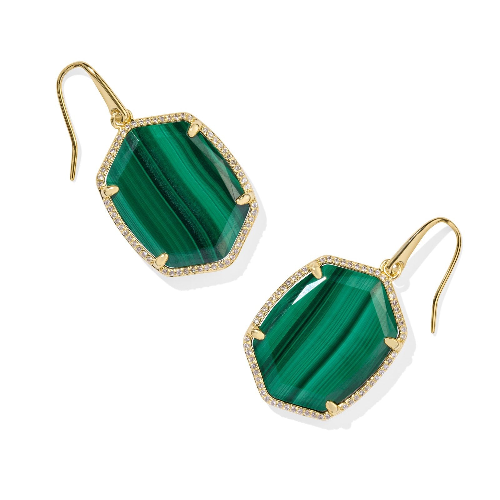 Daphne Pave Frame Drop Earrings in Green Malachite – Rocksbox