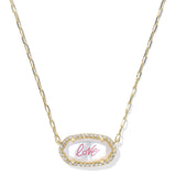 Elisa Pave Frame Short Pendant Necklace in Gold Ivory Mother-Of-Pearl Love Script