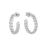 Pave Julian Chain Hoops 1" in Silver