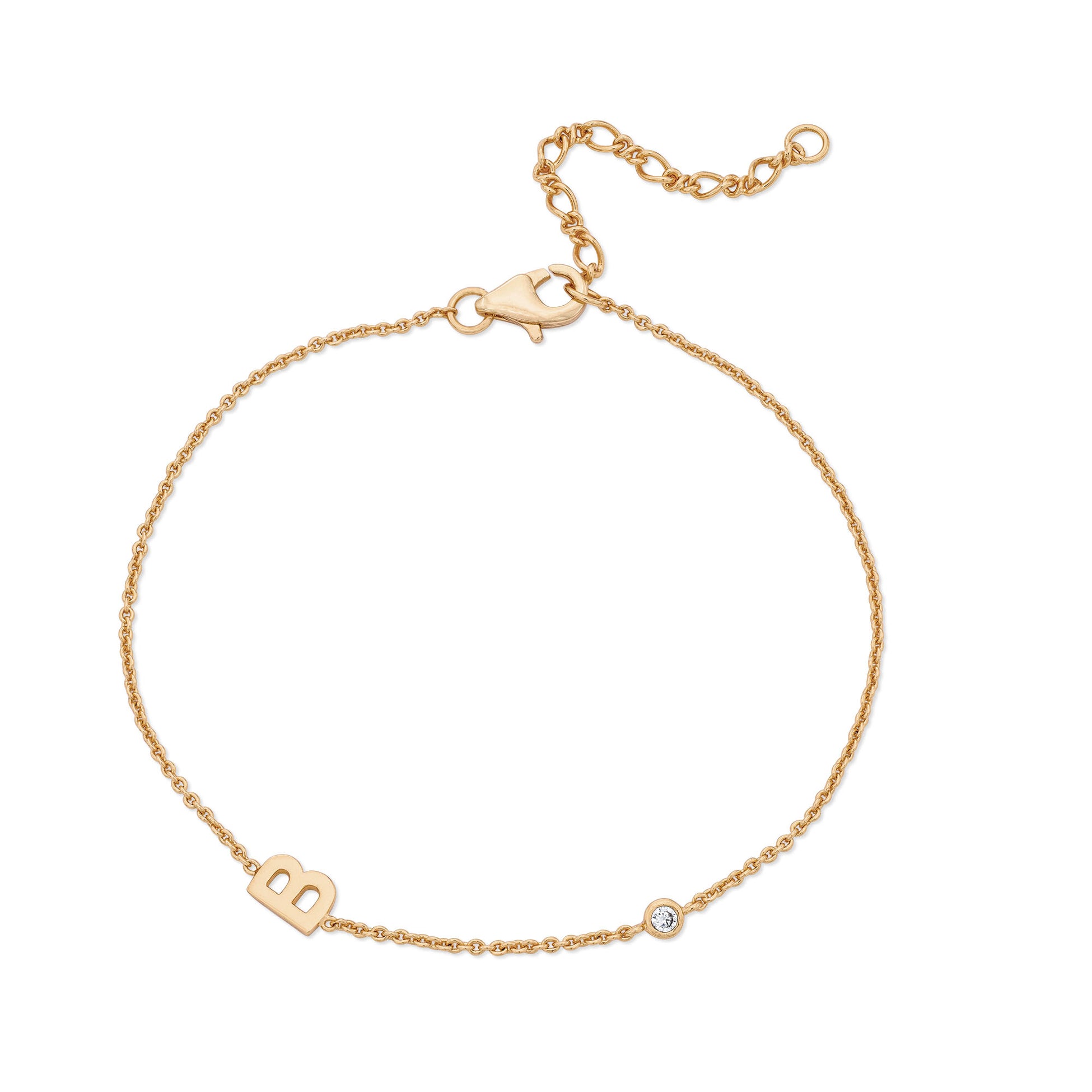 Sideways Initial Bracelet in 14k Gold Plating