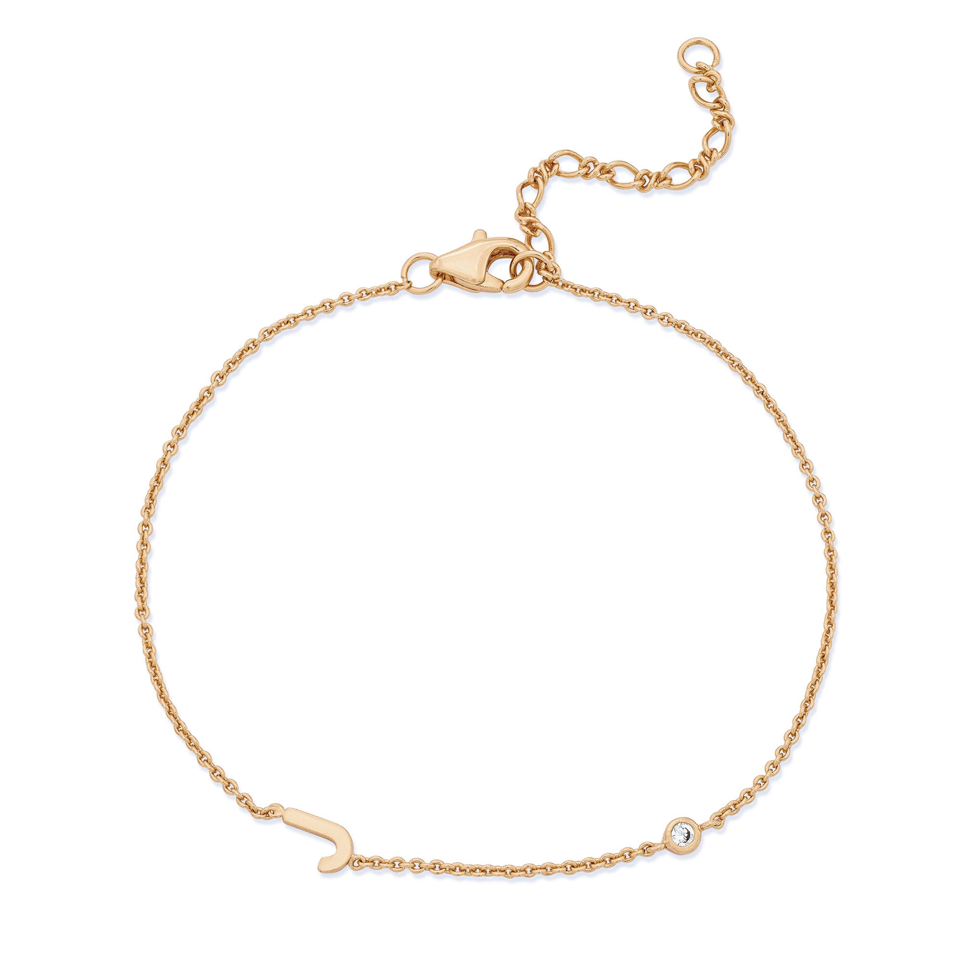Sideways Initial Bracelet in 14k Gold Plating