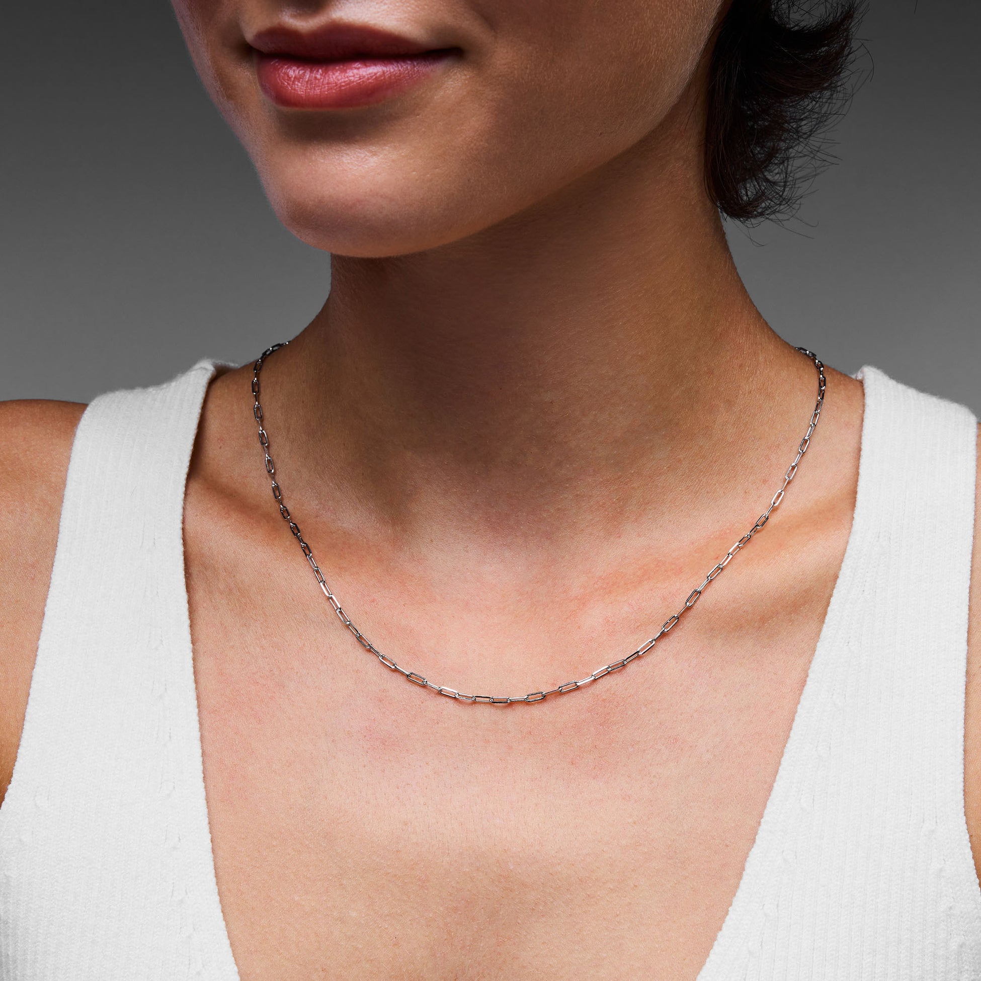 Mini Linked Necklace in Rhodium Plating over Sterling Silver